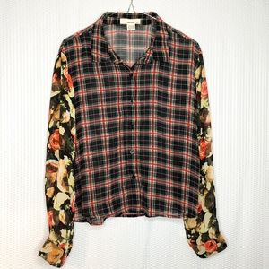 Sans Souci Sheer Plaid/Floral Blouse